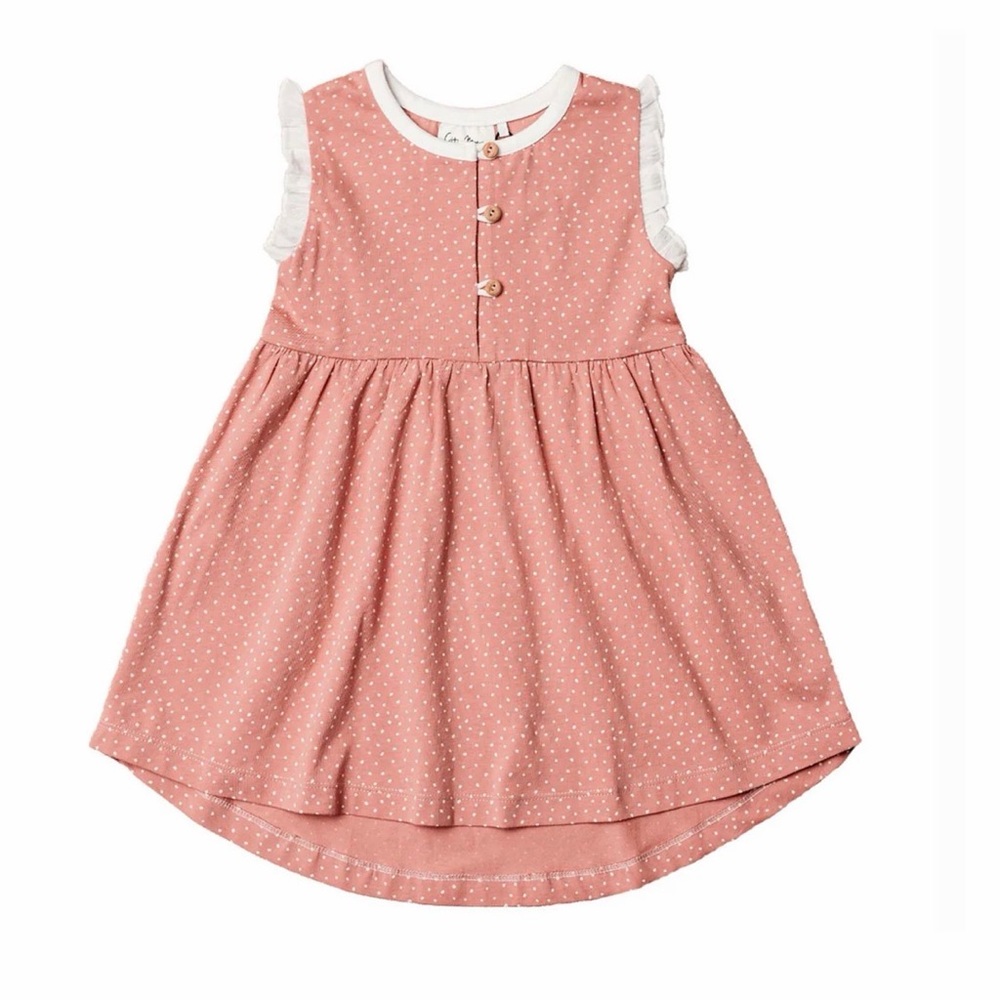 CITY MOUSE Girls Dots Ruffle Tank Button Dress - 6Y